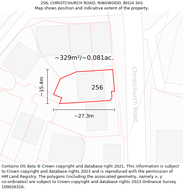 256, CHRISTCHURCH ROAD, RINGWOOD, BH24 3AS: Plot and title map