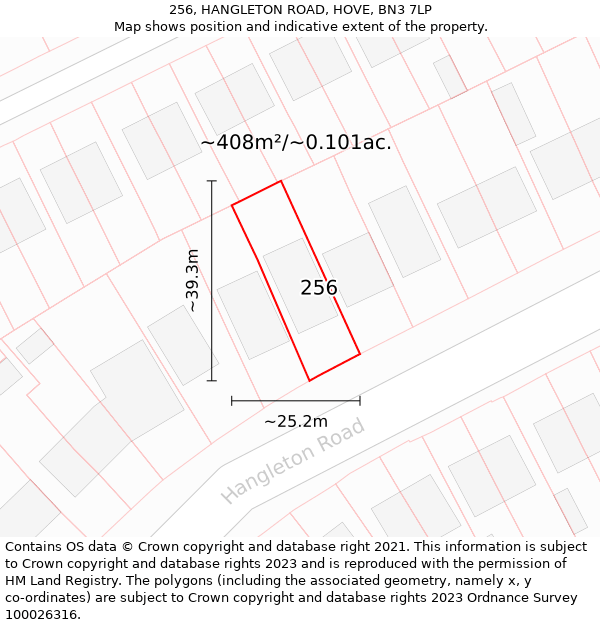 256, HANGLETON ROAD, HOVE, BN3 7LP: Plot and title map