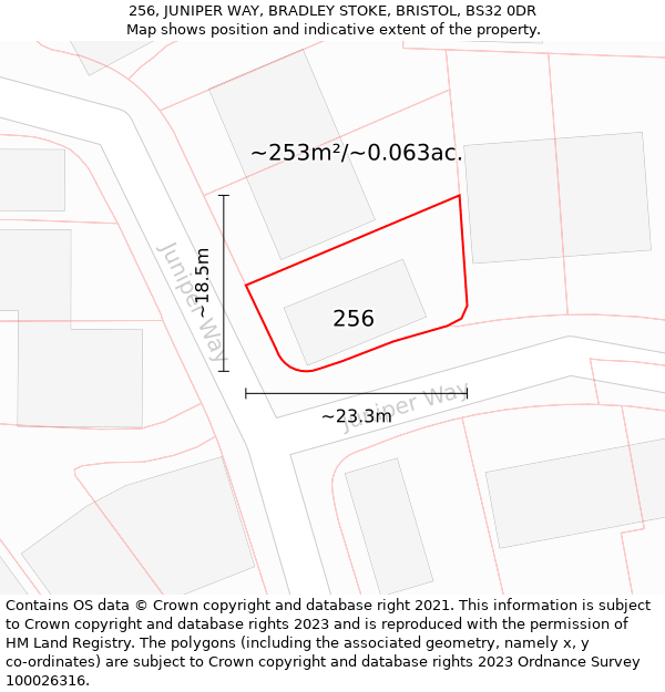 256, JUNIPER WAY, BRADLEY STOKE, BRISTOL, BS32 0DR: Plot and title map