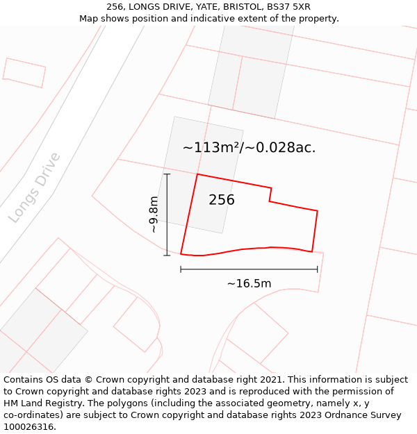 256, LONGS DRIVE, YATE, BRISTOL, BS37 5XR: Plot and title map
