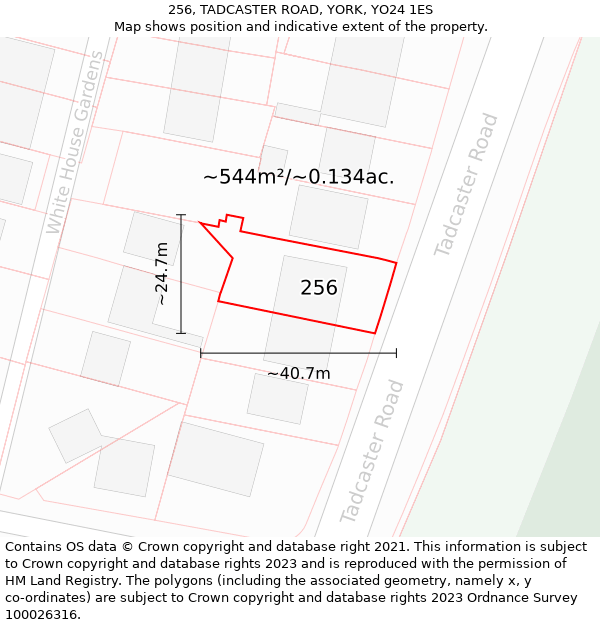 256, TADCASTER ROAD, YORK, YO24 1ES: Plot and title map