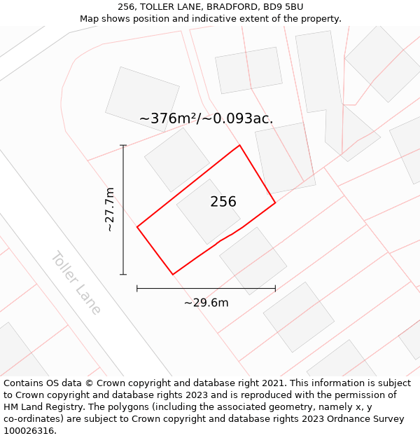 256, TOLLER LANE, BRADFORD, BD9 5BU: Plot and title map