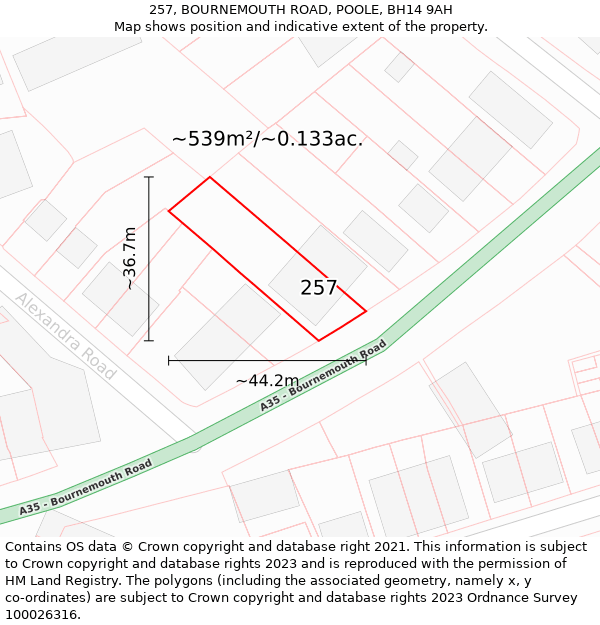 257, BOURNEMOUTH ROAD, POOLE, BH14 9AH: Plot and title map