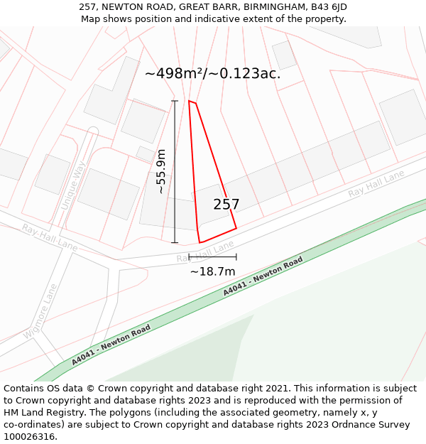 257, NEWTON ROAD, GREAT BARR, BIRMINGHAM, B43 6JD: Plot and title map