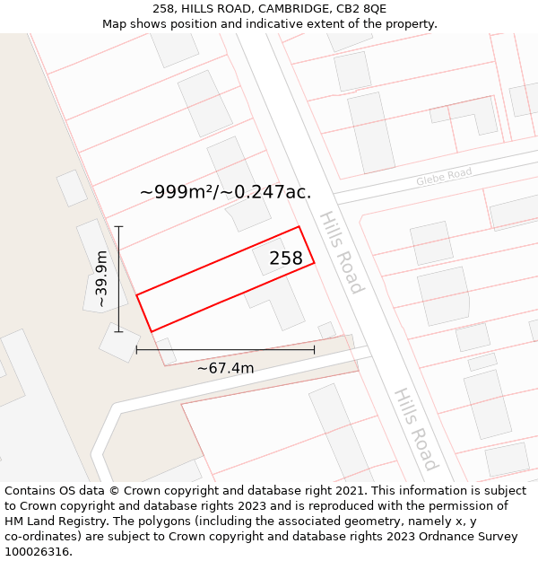 258, HILLS ROAD, CAMBRIDGE, CB2 8QE: Plot and title map