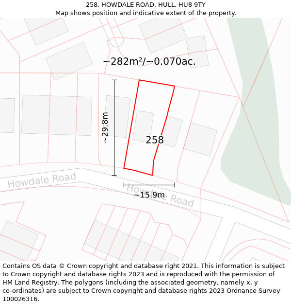 258, HOWDALE ROAD, HULL, HU8 9TY: Plot and title map