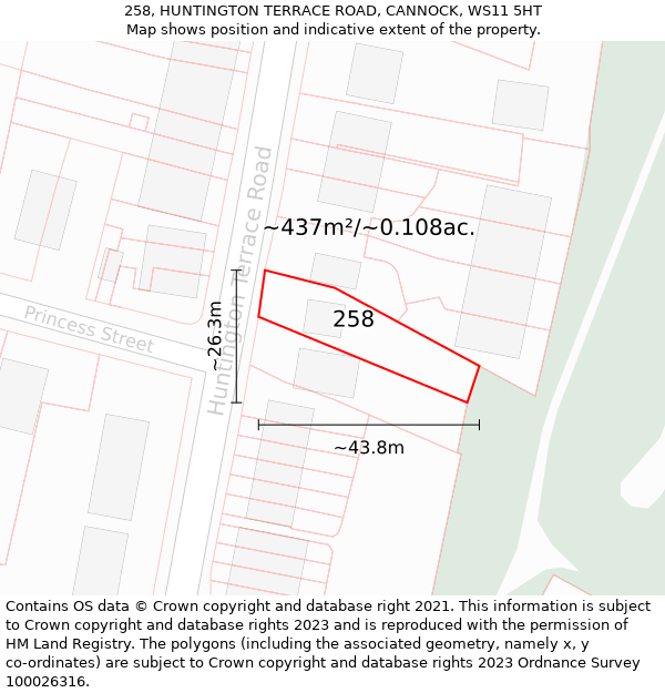 258, HUNTINGTON TERRACE ROAD, CANNOCK, WS11 5HT: Plot and title map