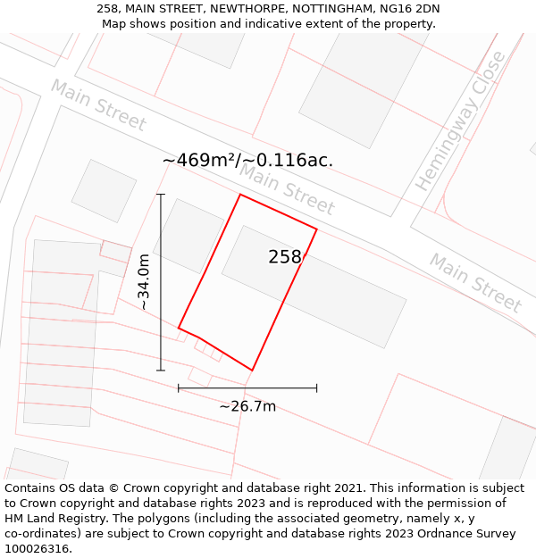 258, MAIN STREET, NEWTHORPE, NOTTINGHAM, NG16 2DN: Plot and title map