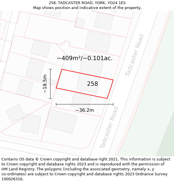 258, TADCASTER ROAD, YORK, YO24 1ES: Plot and title map