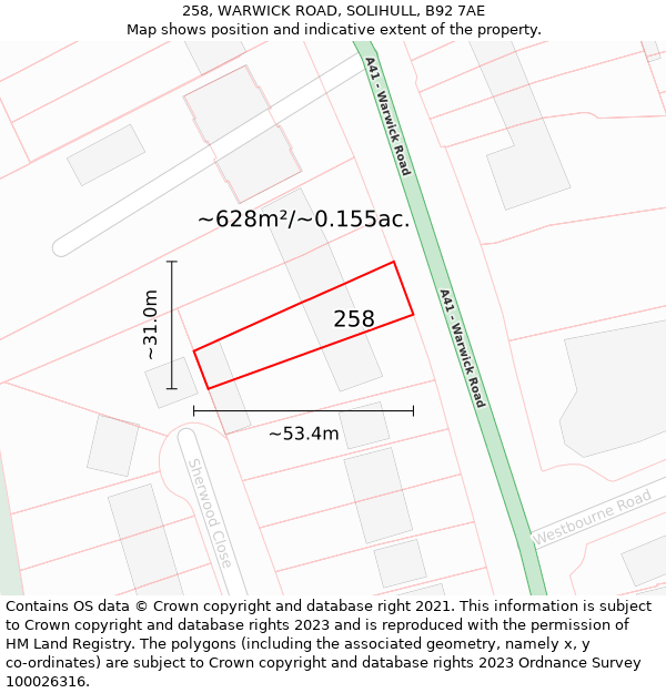 258, WARWICK ROAD, SOLIHULL, B92 7AE: Plot and title map