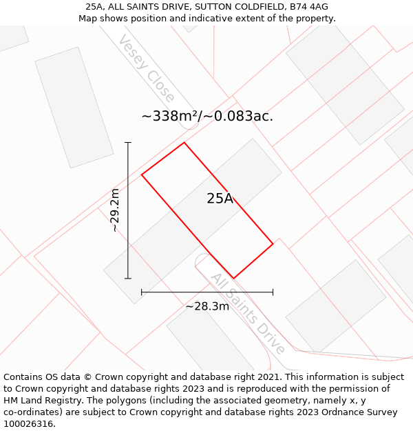 25A, ALL SAINTS DRIVE, SUTTON COLDFIELD, B74 4AG: Plot and title map