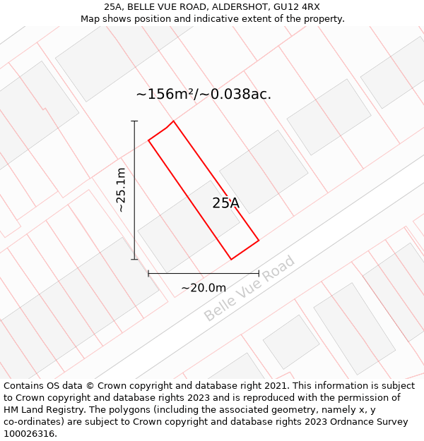 25A, BELLE VUE ROAD, ALDERSHOT, GU12 4RX: Plot and title map