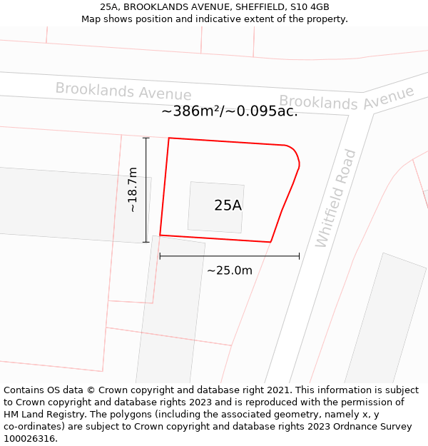 25A, BROOKLANDS AVENUE, SHEFFIELD, S10 4GB: Plot and title map