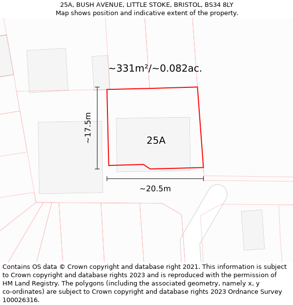 25A, BUSH AVENUE, LITTLE STOKE, BRISTOL, BS34 8LY: Plot and title map