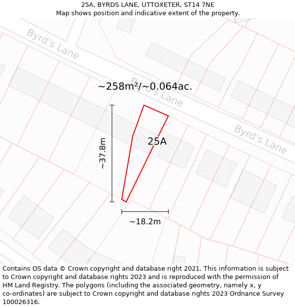 25A, BYRDS LANE, UTTOXETER, ST14 7NE: Plot and title map