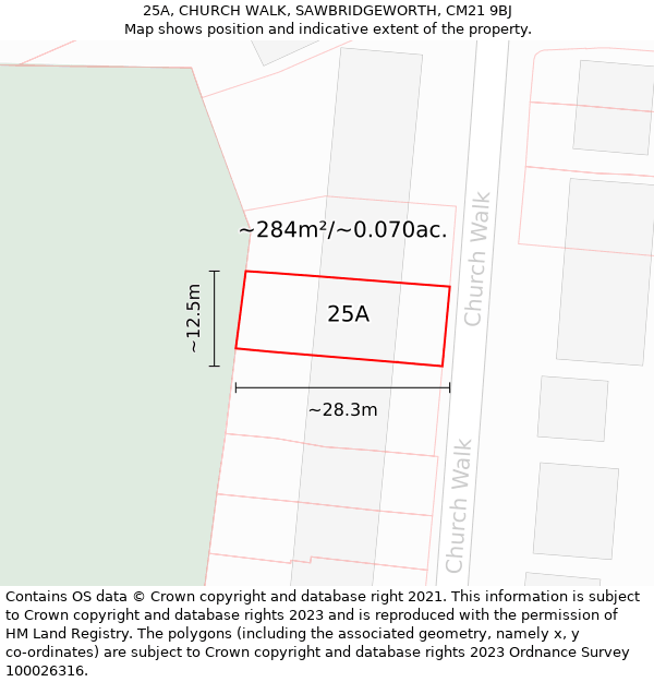 25A, CHURCH WALK, SAWBRIDGEWORTH, CM21 9BJ: Plot and title map