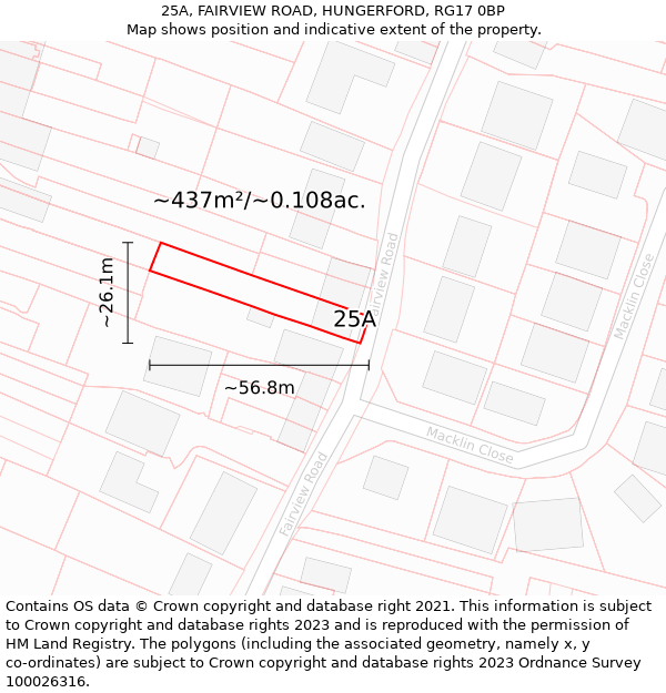 25A, FAIRVIEW ROAD, HUNGERFORD, RG17 0BP: Plot and title map