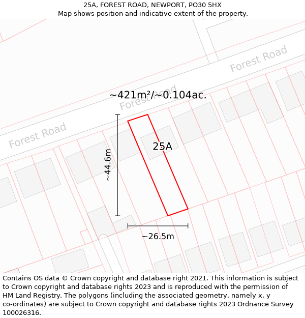 25A, FOREST ROAD, NEWPORT, PO30 5HX: Plot and title map