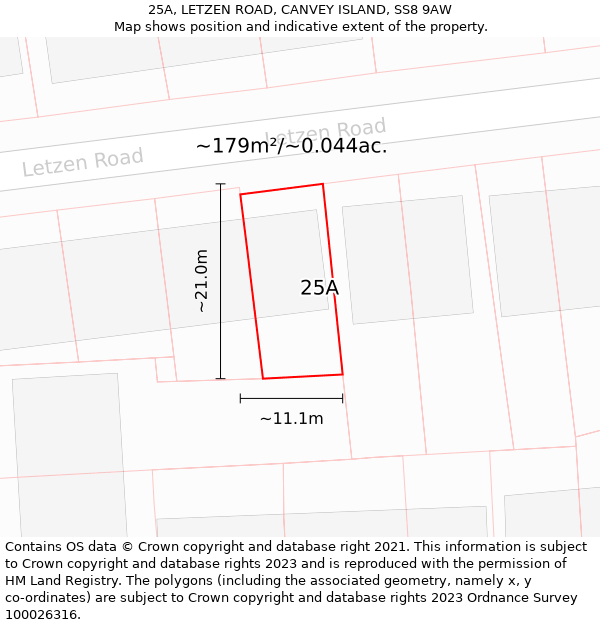 25A, LETZEN ROAD, CANVEY ISLAND, SS8 9AW: Plot and title map