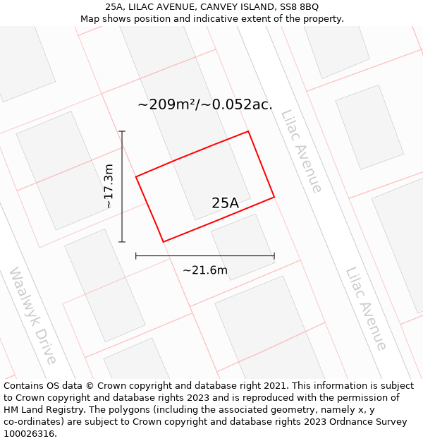 25A, LILAC AVENUE, CANVEY ISLAND, SS8 8BQ: Plot and title map