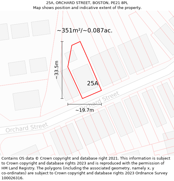 25A, ORCHARD STREET, BOSTON, PE21 8PL: Plot and title map