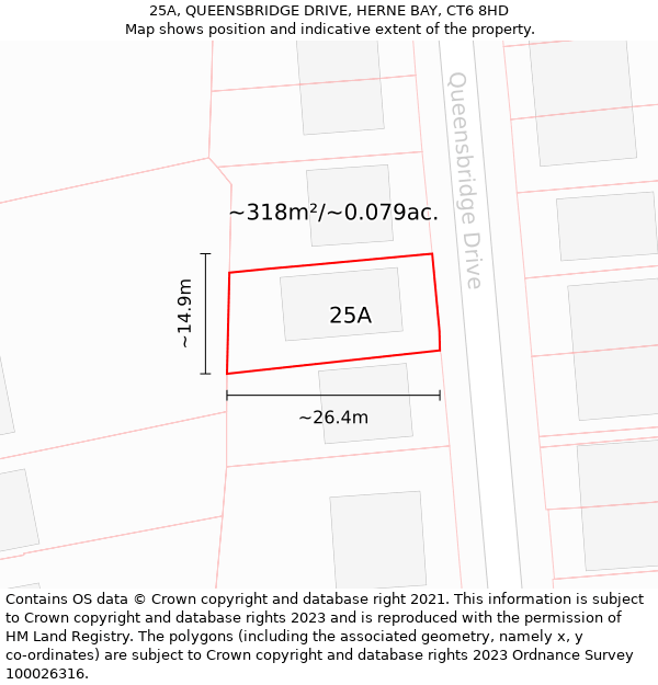 25A, QUEENSBRIDGE DRIVE, HERNE BAY, CT6 8HD: Plot and title map