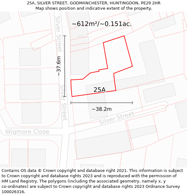 25A, SILVER STREET, GODMANCHESTER, HUNTINGDON, PE29 2HR: Plot and title map