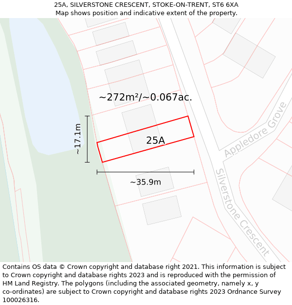 25A, SILVERSTONE CRESCENT, STOKE-ON-TRENT, ST6 6XA: Plot and title map