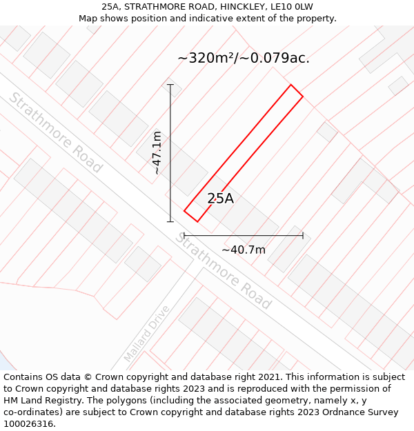 25A, STRATHMORE ROAD, HINCKLEY, LE10 0LW: Plot and title map