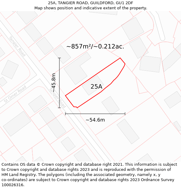 25A, TANGIER ROAD, GUILDFORD, GU1 2DF: Plot and title map