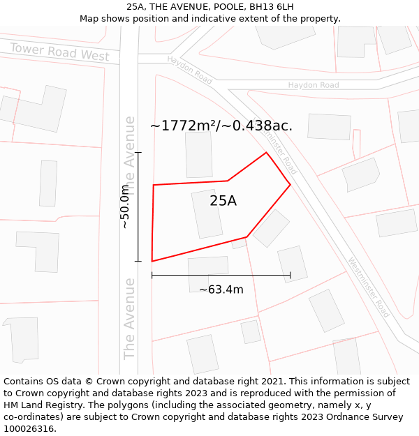 25A, THE AVENUE, POOLE, BH13 6LH: Plot and title map