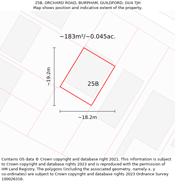 25B, ORCHARD ROAD, BURPHAM, GUILDFORD, GU4 7JH: Plot and title map