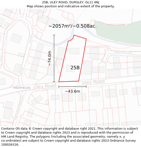 25B, ULEY ROAD, DURSLEY, GL11 4NJ: Plot and title map