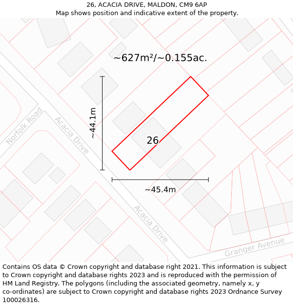 26, ACACIA DRIVE, MALDON, CM9 6AP: Plot and title map