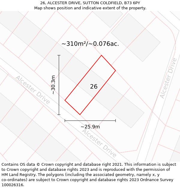 26, ALCESTER DRIVE, SUTTON COLDFIELD, B73 6PY: Plot and title map