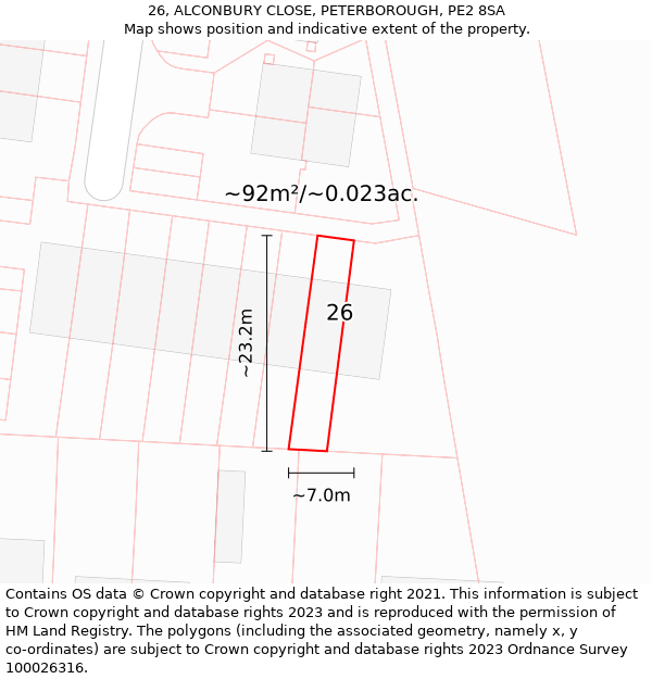 26, ALCONBURY CLOSE, PETERBOROUGH, PE2 8SA: Plot and title map