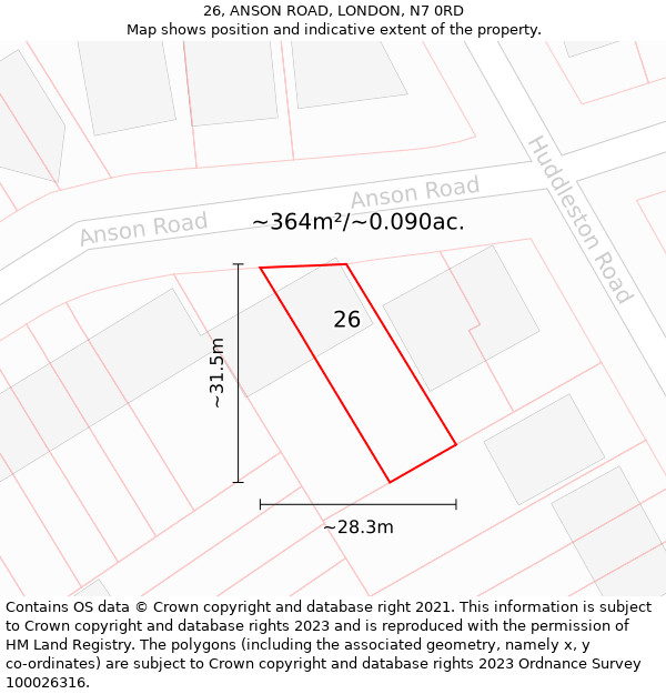 26, ANSON ROAD, LONDON, N7 0RD: Plot and title map