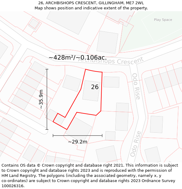 26, ARCHBISHOPS CRESCENT, GILLINGHAM, ME7 2WL: Plot and title map