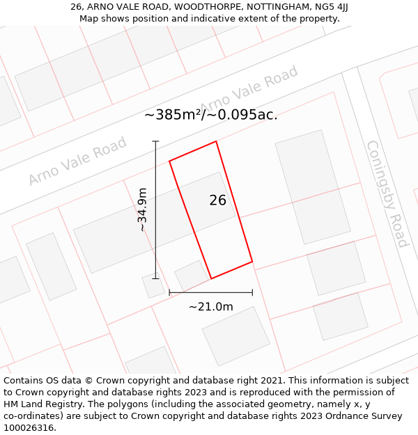 26, ARNO VALE ROAD, WOODTHORPE, NOTTINGHAM, NG5 4JJ: Plot and title map