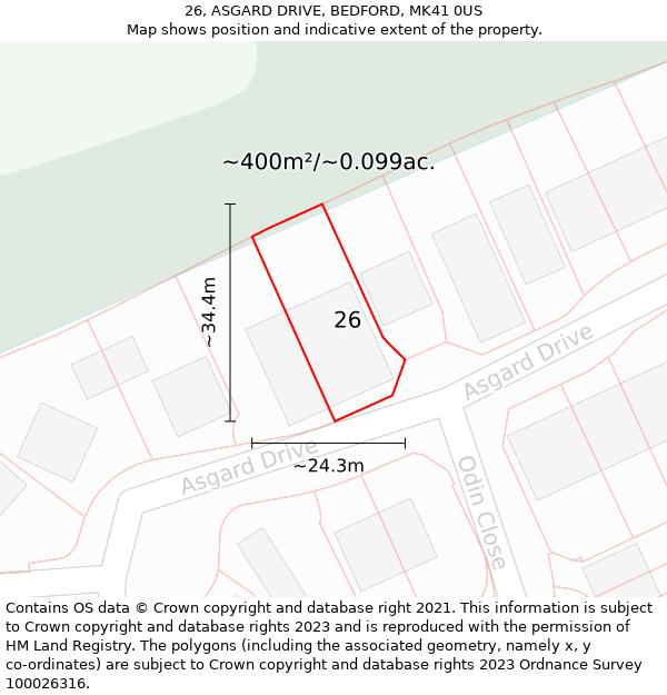 26, ASGARD DRIVE, BEDFORD, MK41 0US: Plot and title map