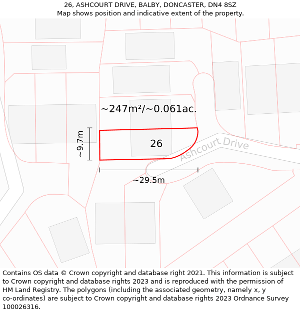 26, ASHCOURT DRIVE, BALBY, DONCASTER, DN4 8SZ: Plot and title map