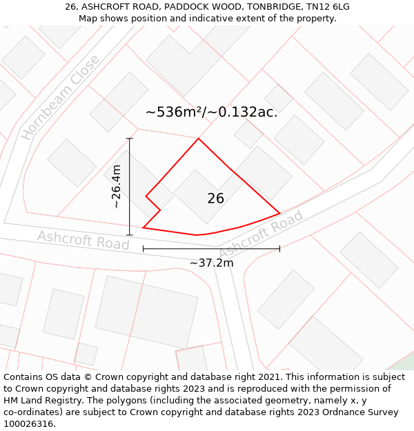 26, ASHCROFT ROAD, PADDOCK WOOD, TONBRIDGE, TN12 6LG: Plot and title map