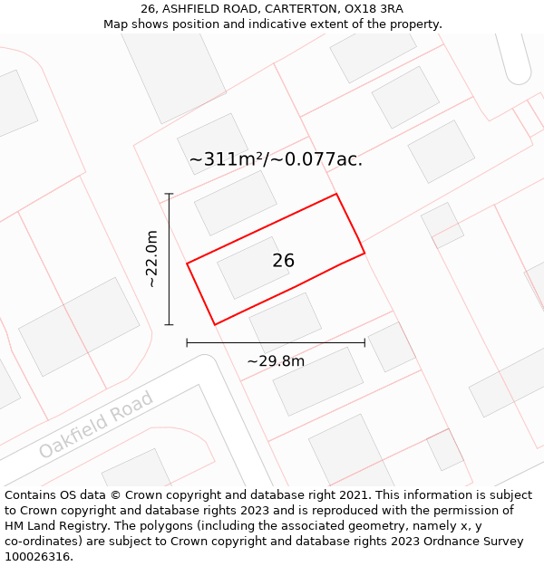 26, ASHFIELD ROAD, CARTERTON, OX18 3RA: Plot and title map