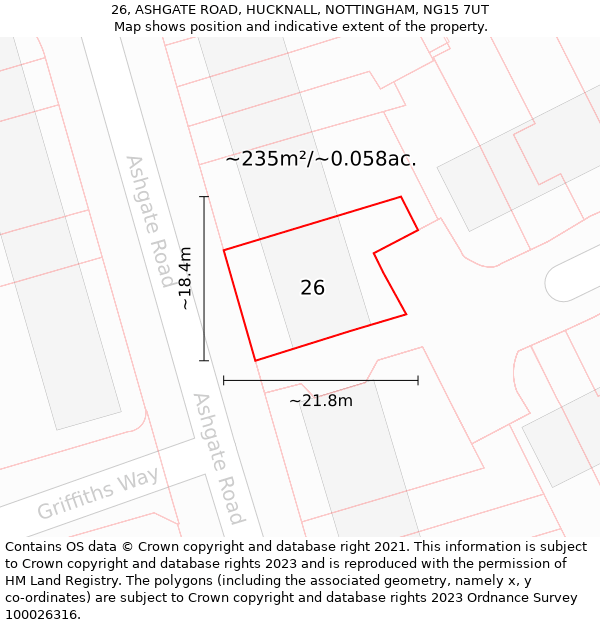 26, ASHGATE ROAD, HUCKNALL, NOTTINGHAM, NG15 7UT: Plot and title map