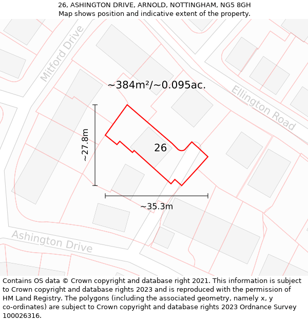 26, ASHINGTON DRIVE, ARNOLD, NOTTINGHAM, NG5 8GH: Plot and title map