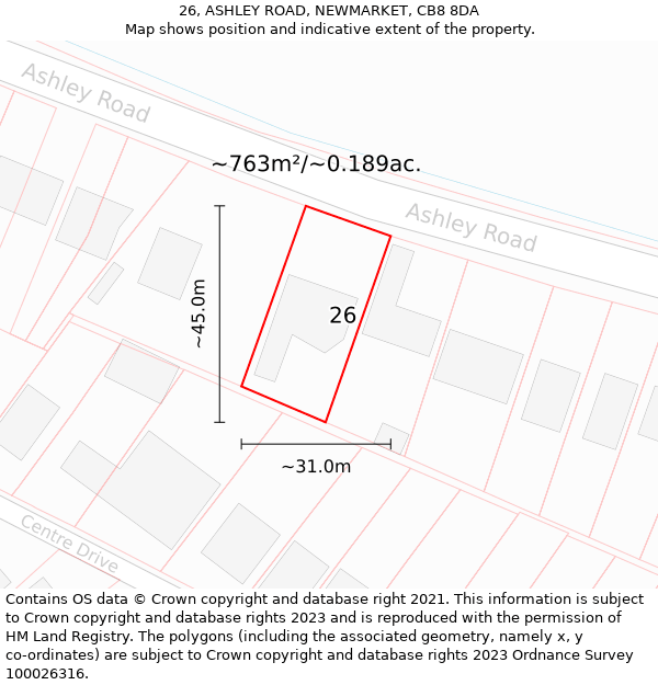 26, ASHLEY ROAD, NEWMARKET, CB8 8DA: Plot and title map