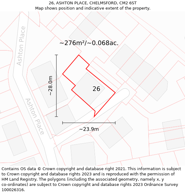 26, ASHTON PLACE, CHELMSFORD, CM2 6ST: Plot and title map