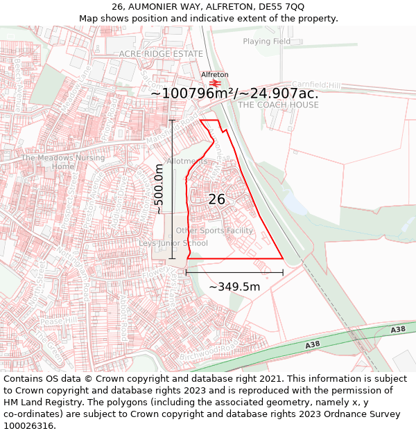 26, AUMONIER WAY, ALFRETON, DE55 7QQ: Plot and title map