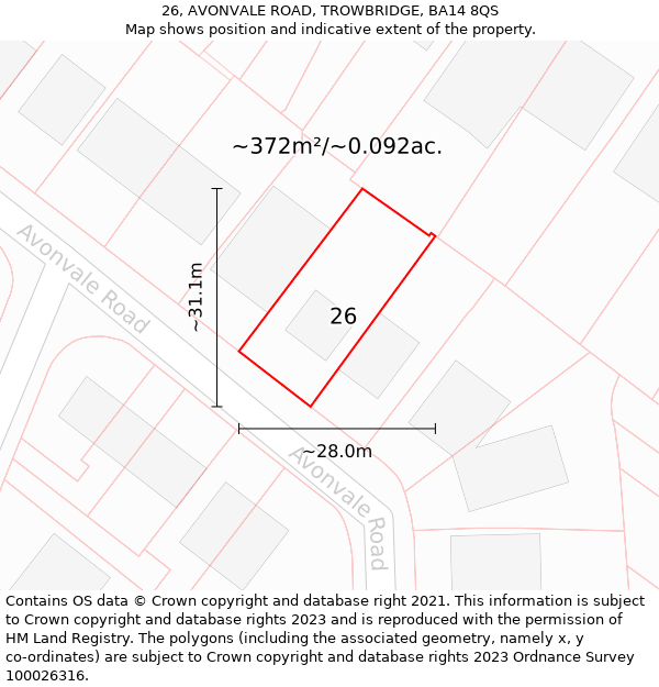 26, AVONVALE ROAD, TROWBRIDGE, BA14 8QS: Plot and title map