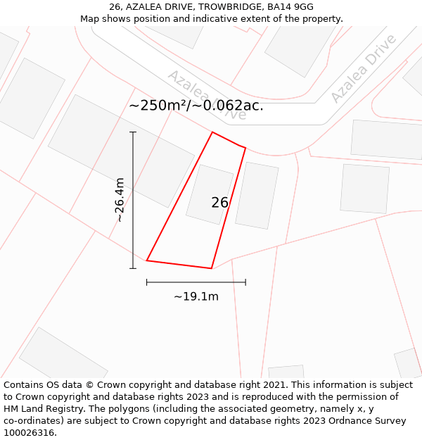 26, AZALEA DRIVE, TROWBRIDGE, BA14 9GG: Plot and title map